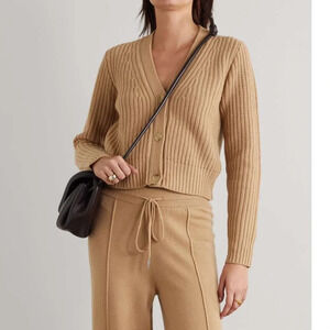 Nili Lotan Medium Alexis Cashmere V-Neck Cardigan Chunky Rib Knit Luxury Casual